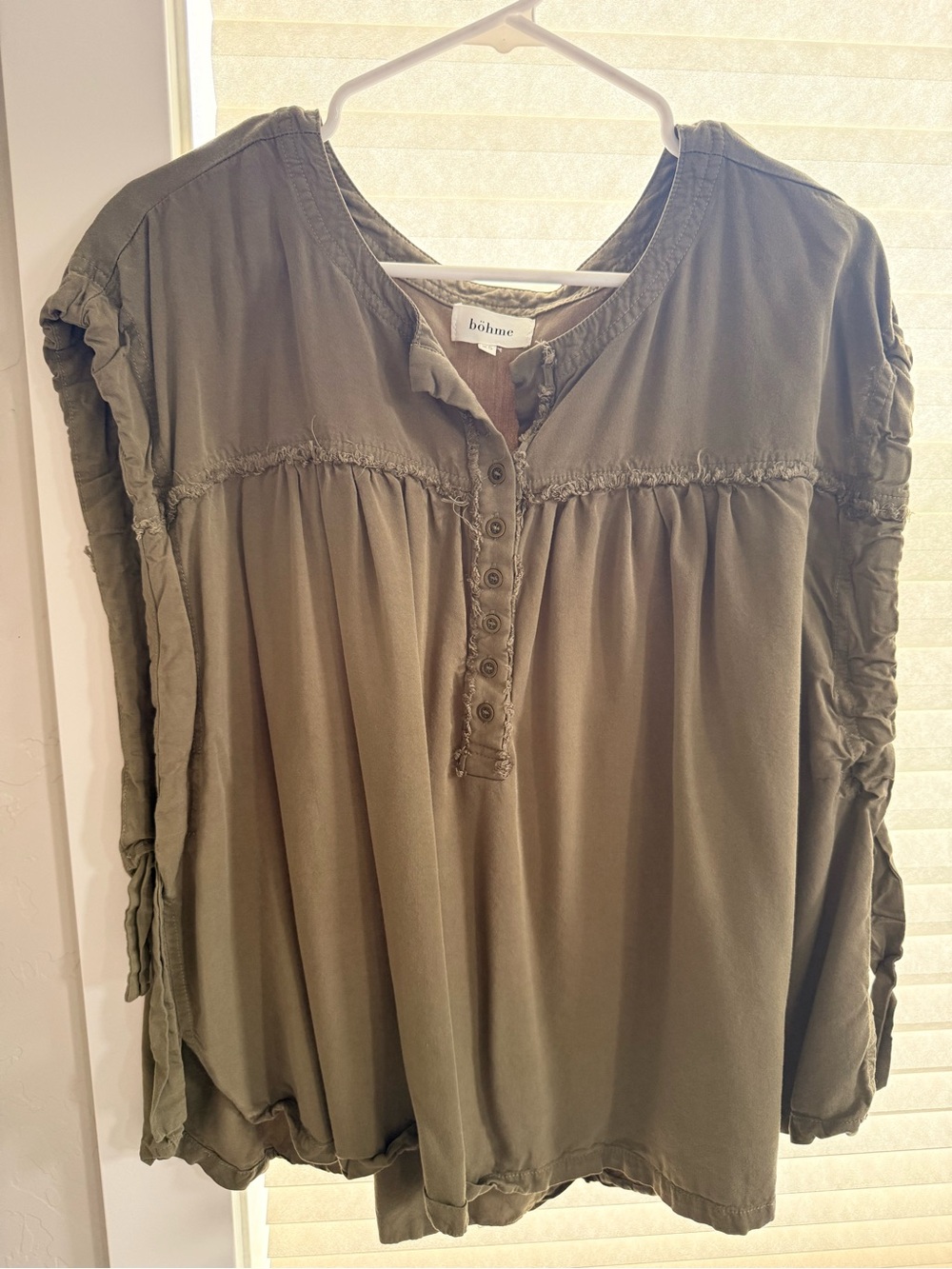 Olive Gathered Henley Blouse